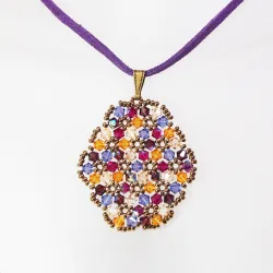 Pendant 45cm - Malvina Oval-Purple Suedine - Pendant 45cm - Laiton bronze